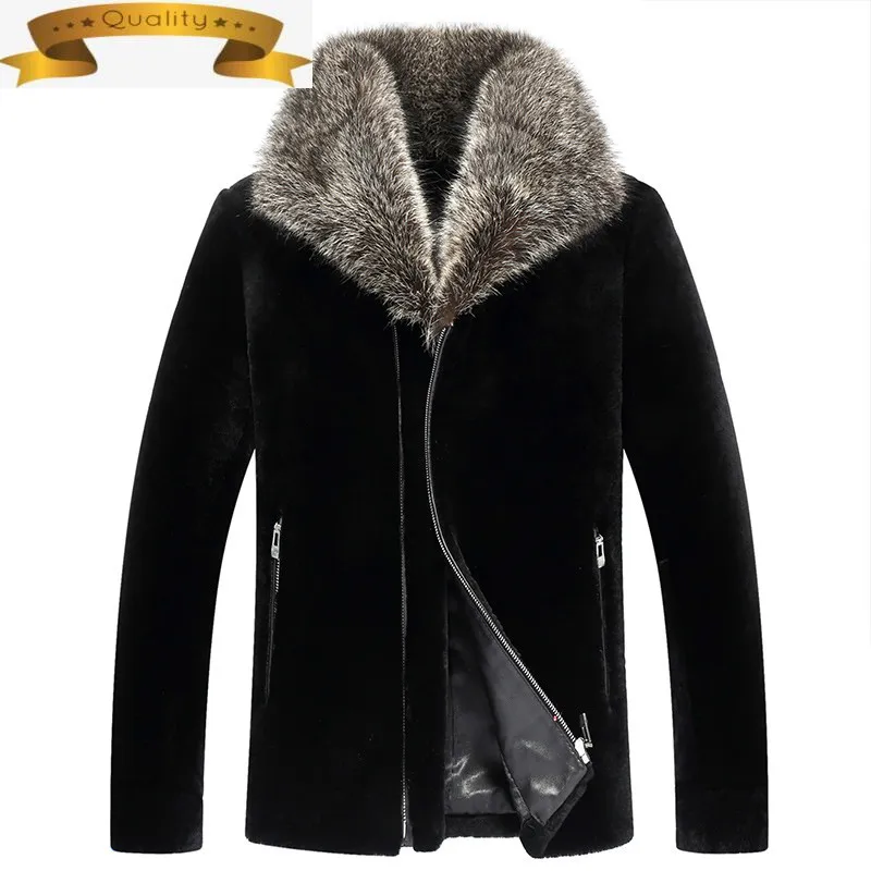 

Натуральный мех пальто из натуральной кожи ботинки из овечьей кожи, меха теплое пальто зимняя куртка мужская одежда 2021 енота меховой воротн...