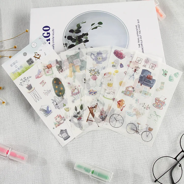

6 pcs/pack Love Cat Time Together Bullet Journal Decorative Stickers Scrapbooking Stick Label Diary Stationery Album Stickers