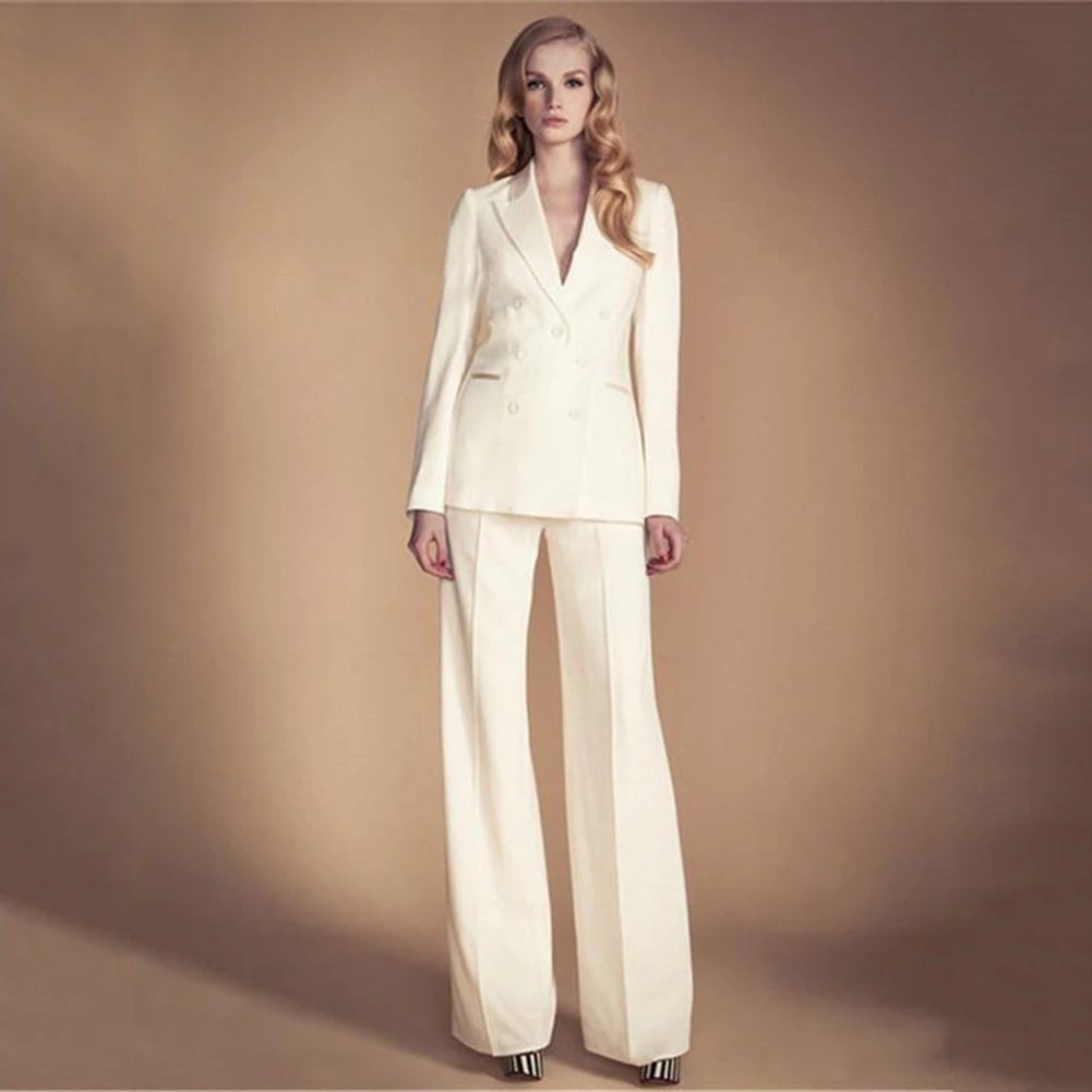 

Ivory Mother of the Bride Pant Suits With Long Sleeve V Neck Mother of Groom Female Mothers Groom Dresses