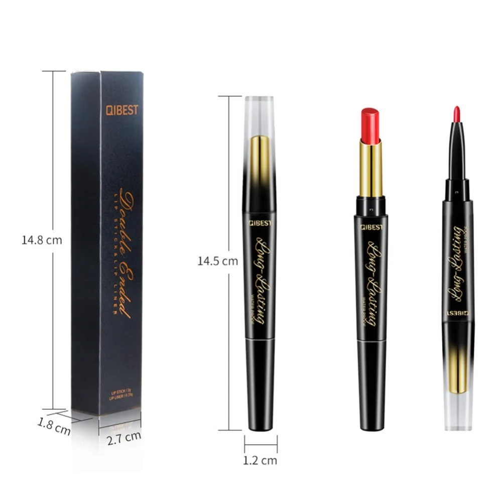 Двухсторонний карандаш QIBEST для губ водостойкий стойкий пигмент 2 в 1 матовая