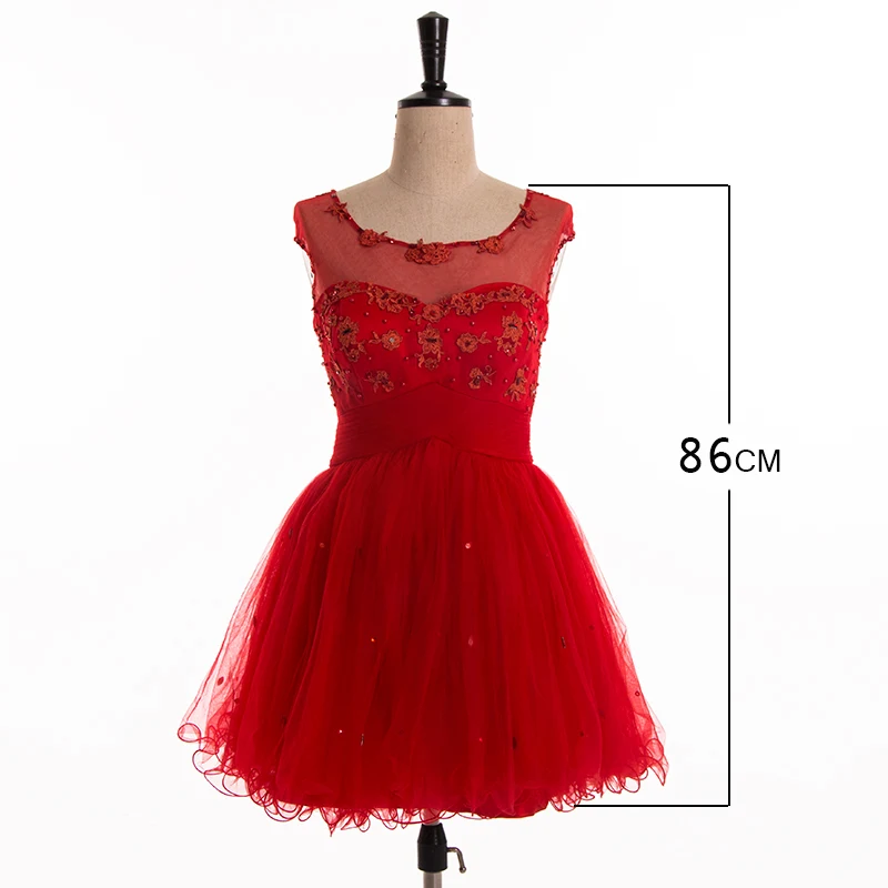 Вечернее мини платье с открытой спиной Красное Кружевное без рукавов О образным