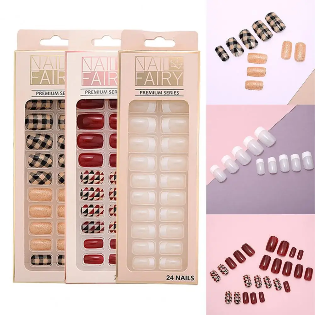 

1 Box Practical Daily Office Finger Wear Gradient False Nails Set Resin Glitter False Nails Kit Eco-friendly for Female