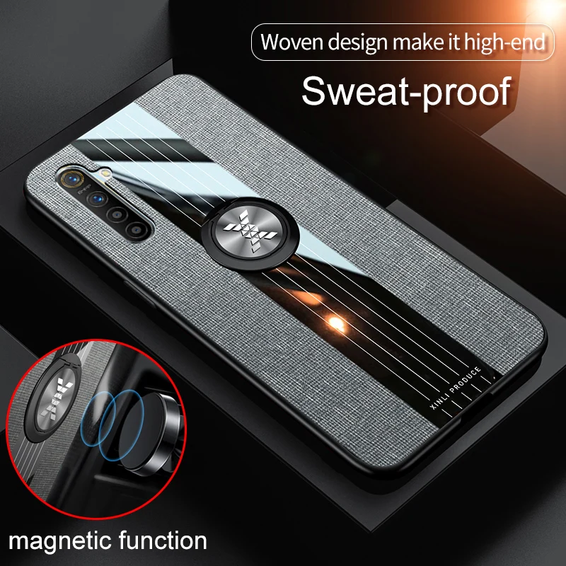 

Realme6 Luxury Cloth Phone Case For OPPO Realme 6 Case Magnetic Car Holder Cover for OPPO Realme 6 Ring Holder Fabric Case