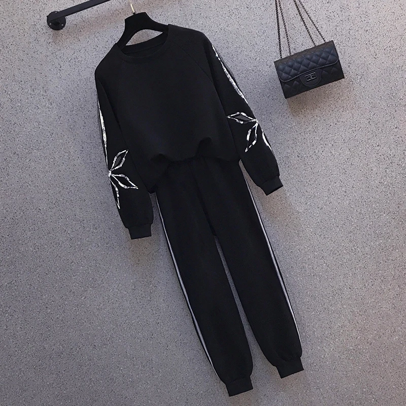 Женский спортивный костюм из 2 предметов черная Свободная Толстовка с длинным