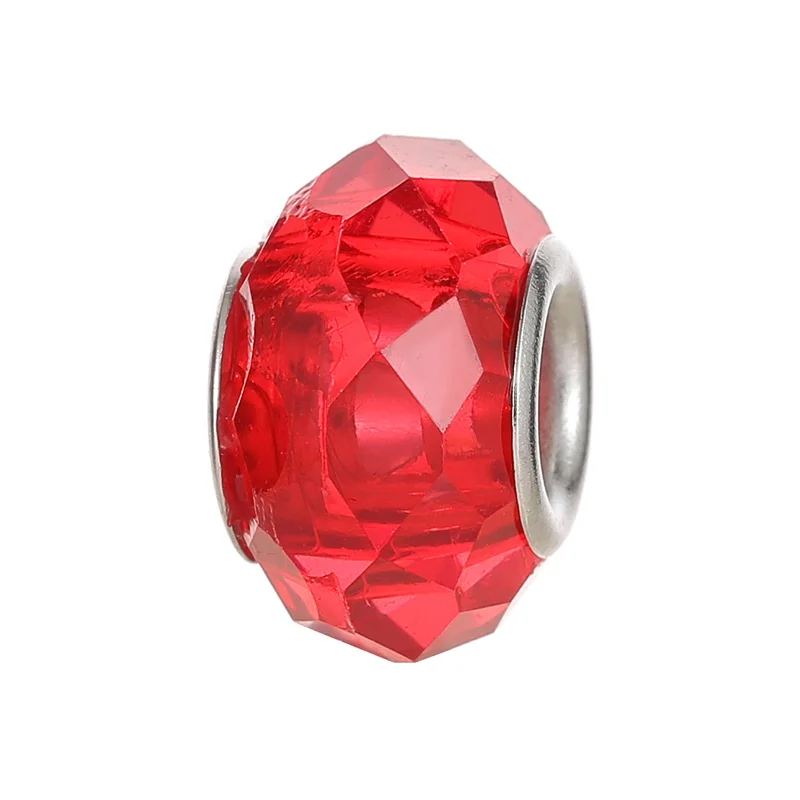 

10Pcs Red Color Faceted Resin Moranos 5mm Silver Plated Big Hole European Beads Fit Pandora Charms Bracelet Necklace DIY Jewelry