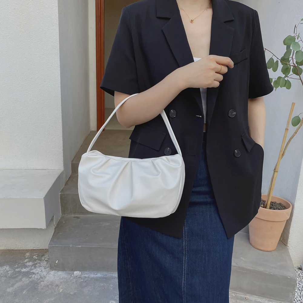 

Fashion Women Pleated PU Leather Cloud Shoulder Underarm Bag Casual Ladies Solid Color Large Capacity Tote Handbags