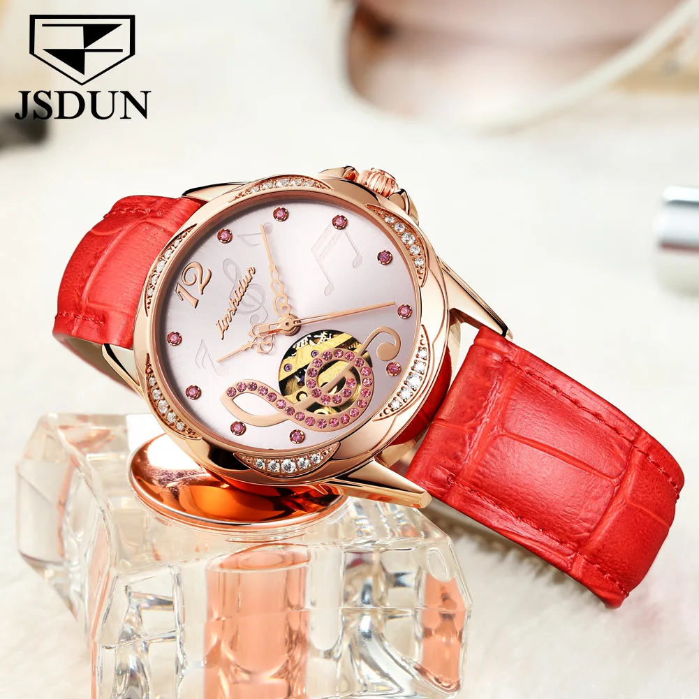 JSDUN 2021 Top Brand Ladies Fashion Watch Sapphire Luxury Ceramic Steel Leather Waterproof Mechanical Automatic Watch 8820