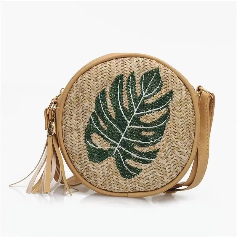 

Fashion Tote 2020 Summer Straw Beach Bag Round Shoulder Bags for Women Handbag Vintage Bohemian Travel Shopping Bamboo Bag