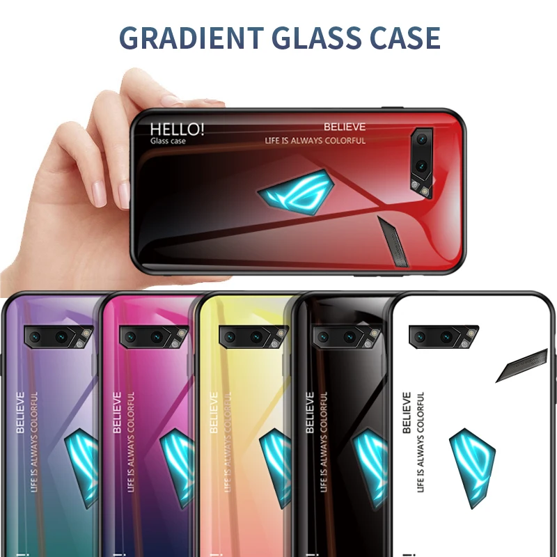 Для Asus ROG Phone 2 ZS660KL градиентный чехол из закаленного стекла силиконовая рамка жесткая стеклянная задняя крышка для Asus ROG 2