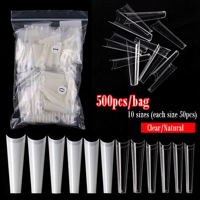 

500Pcs/Set Fake Nail Art French Natural Transparent/White ABS Full Cover Nail Extra Extension DIY Manicure Beauty Tools