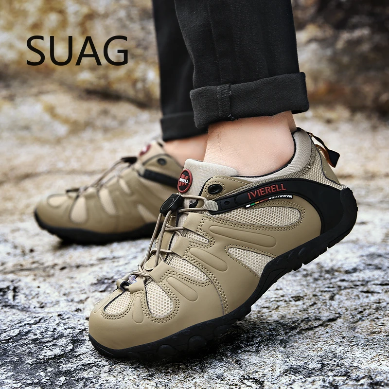 

2021 New Leather Sneakers Men Outdoor Hiking Shoes Sport Military Boots Trekking Shoes Non-slip Climbing Shoes Comfortable 46