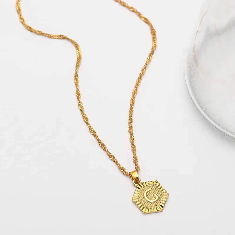 

Gold Color 26 Capital English Letters Necklaces For Men Women Clavicle Chain Initial Alphabet Square Pendant Necklace