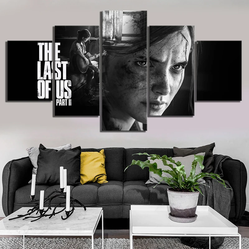 

5 Piece HD Black White Wall Art Paintings Ellie The Last of Us Part 2 Game Poster Artwork Canvas Paintings for Home Decor
