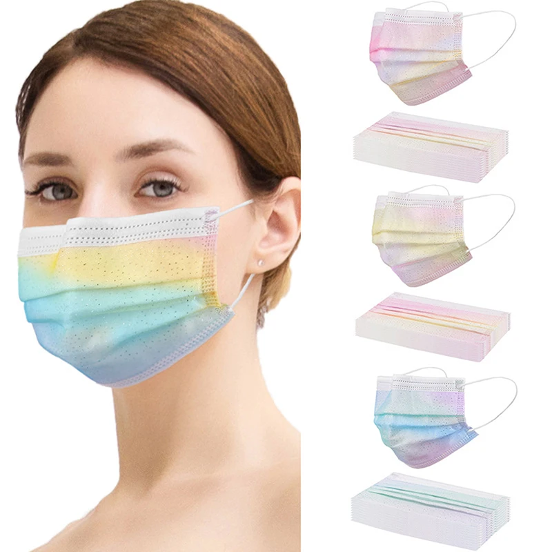 

10pcs/Pack Fashion Tie Dye Face Mask Disposable Protection Mouth Mask For Women Adult Colorful Masks Decoration