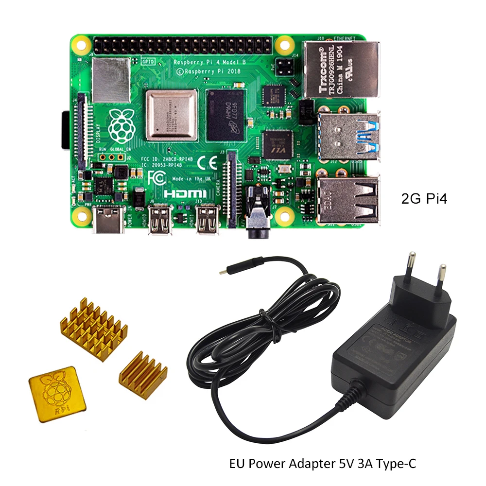 Оригинальный Raspberry Pi 4 Модель B макетная плата 2 Гб RAM + адаптер питания EU/US 5 в 3A Type C