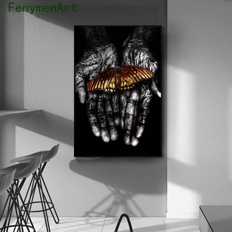 

Decorative Painting Black Hand Color Butterfly Wall Posters And Prints Modern Animal Canvas Pictures For Living Room Home Decor