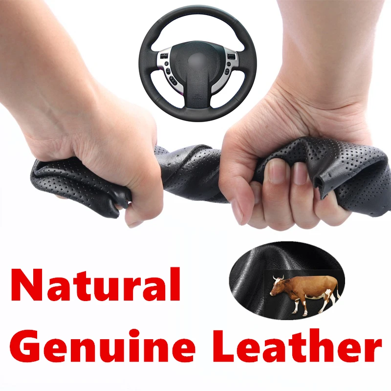 

Hand sewing Genuine Calfskin Leather Car Steering Wheel Covers for Nissan Qashqai 2007-2013 Rogue 2008-2013 X-Trail NV200 Sentra