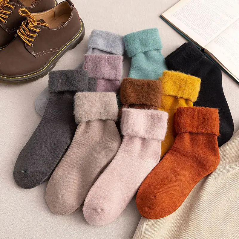 

1 Pairs New Style Terry Plush Multicolored Optional Ladies Warm Comfortable Thickened Medium Tube Stockingssolar Winter