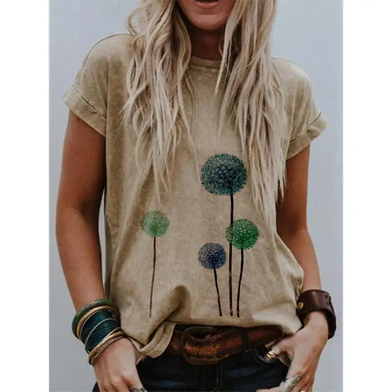 

2021 Summer Vintage Print Tops Women Clothes Casual Short Sleeve Plus Size Harajuku Tshirt Female Flower Tee Shirt Femme T-Shirt