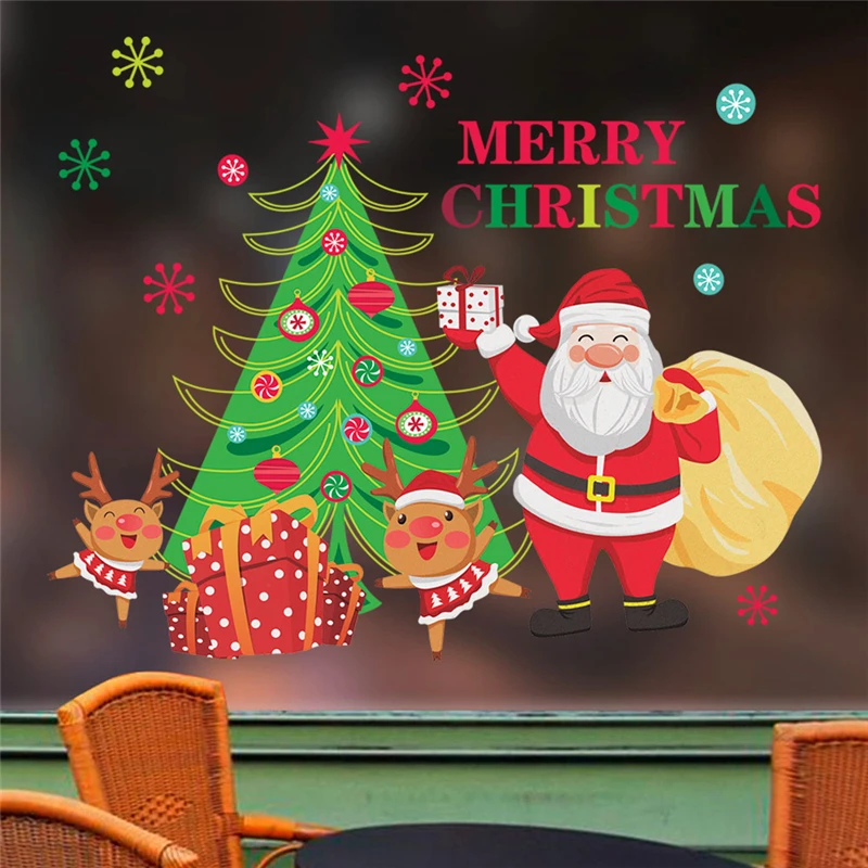 Мультяшный Санта Клаус дает подарки настенные наклейки для детской комнаты окна