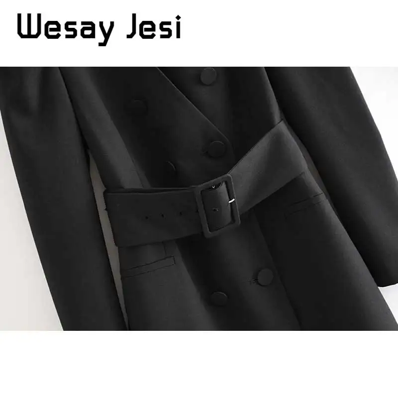 Женский офисный блейзер с длинным рукавом повседневный поясом на осень и зиму