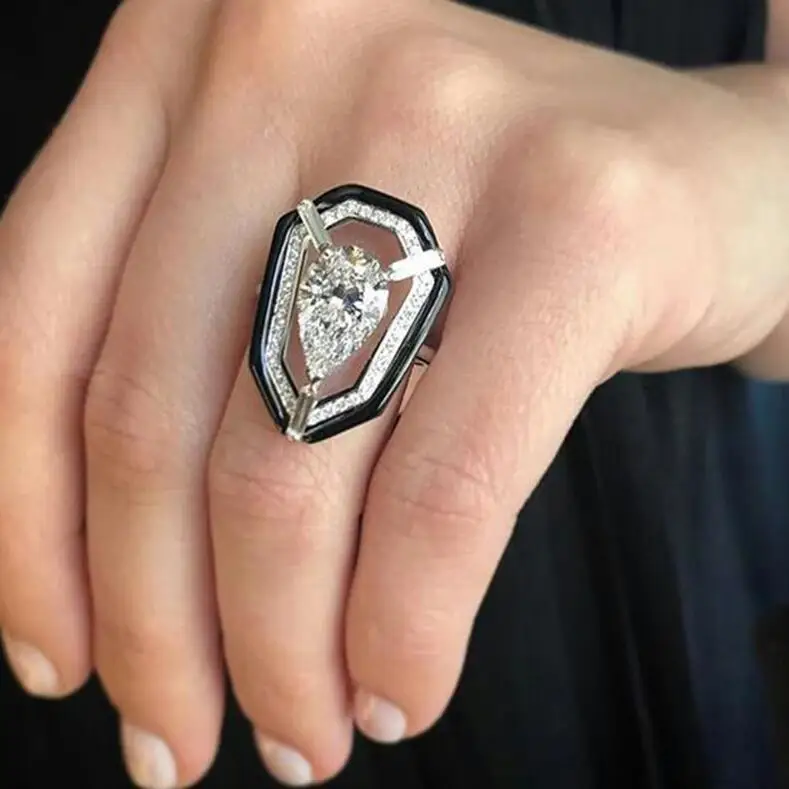 Ring Большое кольцо с геометрическим щитом в форме белого камня в форме капли воды унисекс дизайнерское панк крутое кольцо на кастет для мужчин и женщин ювелирные изделия Z5M102 - Цвет основного камня: Ring