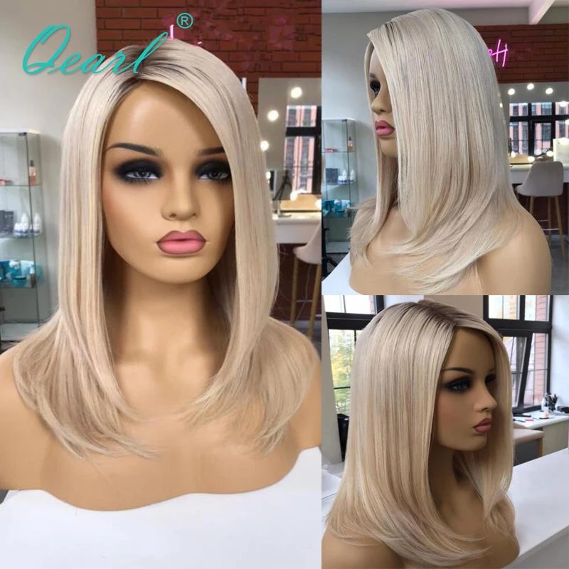 Wigs Human Hair Ombre Light Platinum Blonde HD Lace Frontal Wig Straight 13x4 Transparent 150% Glueless Short Bob Lace Wig Qearl