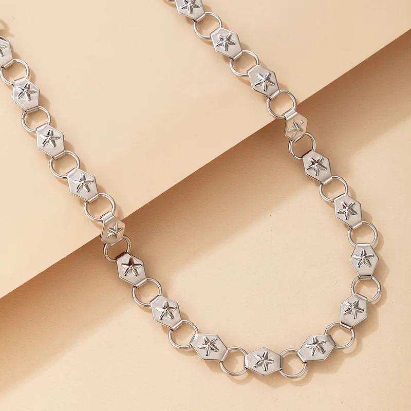 

Punk Sliver Color Single-layer Choker Necklace For Women Boho Jewelry Five-pointed Star Hip Hop Chain Charm Clavicle Necklaces