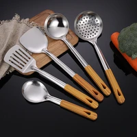 stainless steel wooden handle kitchenware nonstick pans spatula soup ladle rice spoon colander kitchen cooking tools accessories