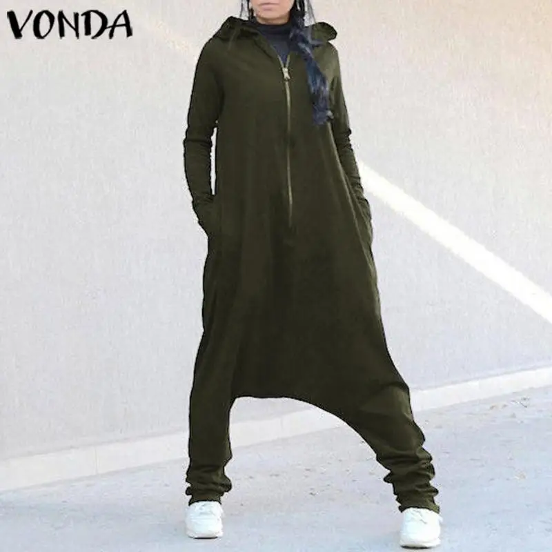 Комбинезоны размера плюс женские комбинезоны VONDA с капюшоном и заниженным