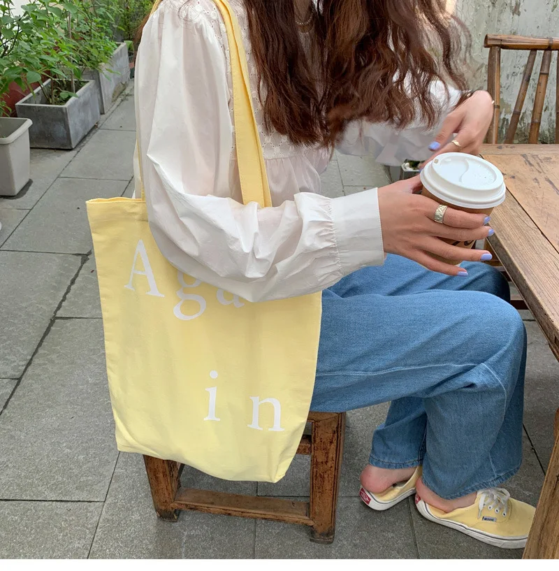 

Female Canvas Shopping Bag Female Simple Again Letter Handbag Ladies Eco-Friendly Grocery Bag Travel Casual Tote Bag for Girls