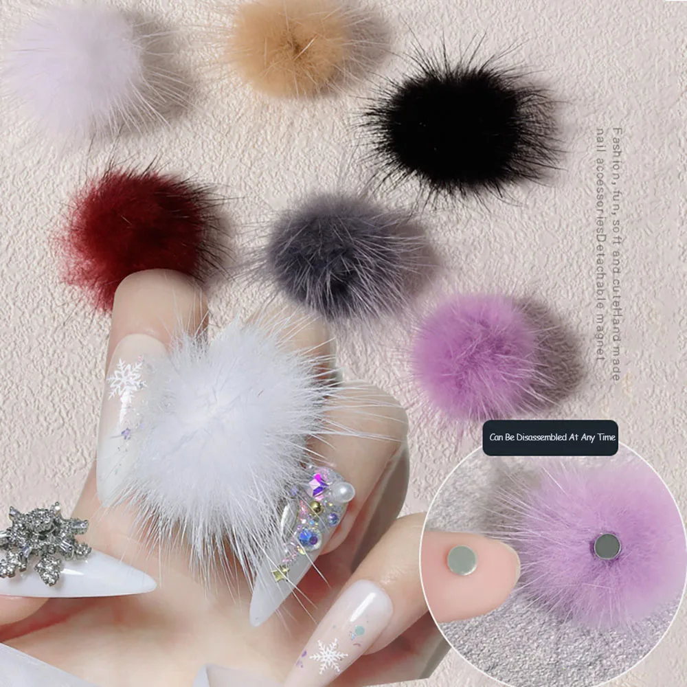 

6 Colors 27mm Mink Pompom Magnet Fluffy Nail Art Charm 3D Detachable DIY Earring Decoration Crafts Accessories Jewelry Materials