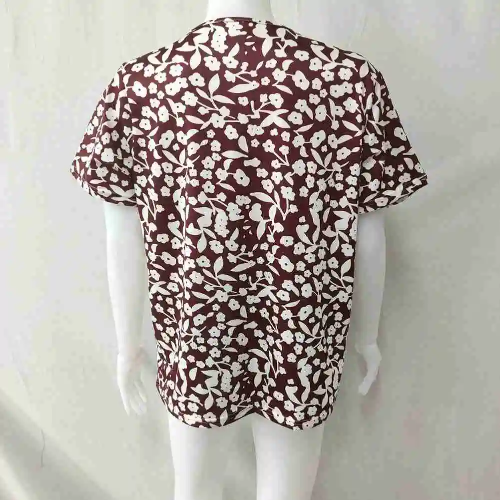 

2021 Fashion Summer Pullover V Neck Blouse Shirt Women's Floral Print Short Sleeve Loose Tops Casual Basic T-shirt 2021 New