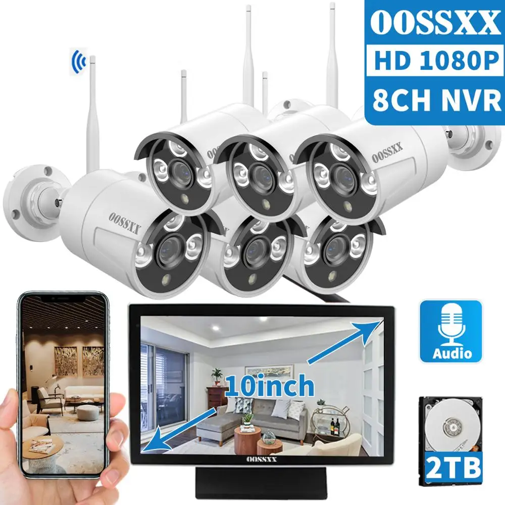 Камера видеонаблюдения OOSSXX беспроводная камера безопасности 8 каналов 1080