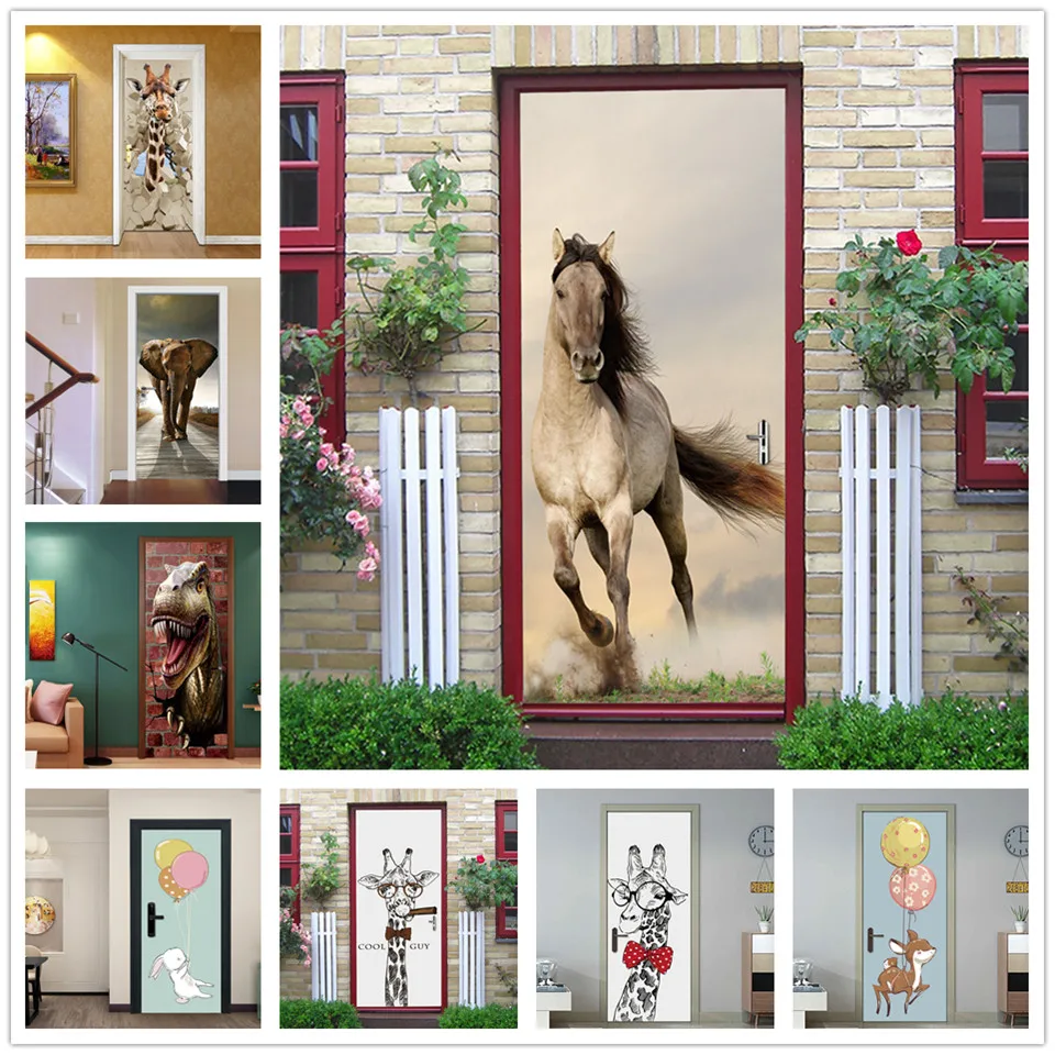 Наклейка на дверь бегущая лошади ПВХ самоклеящиеся водонепроницаемые обои Декор