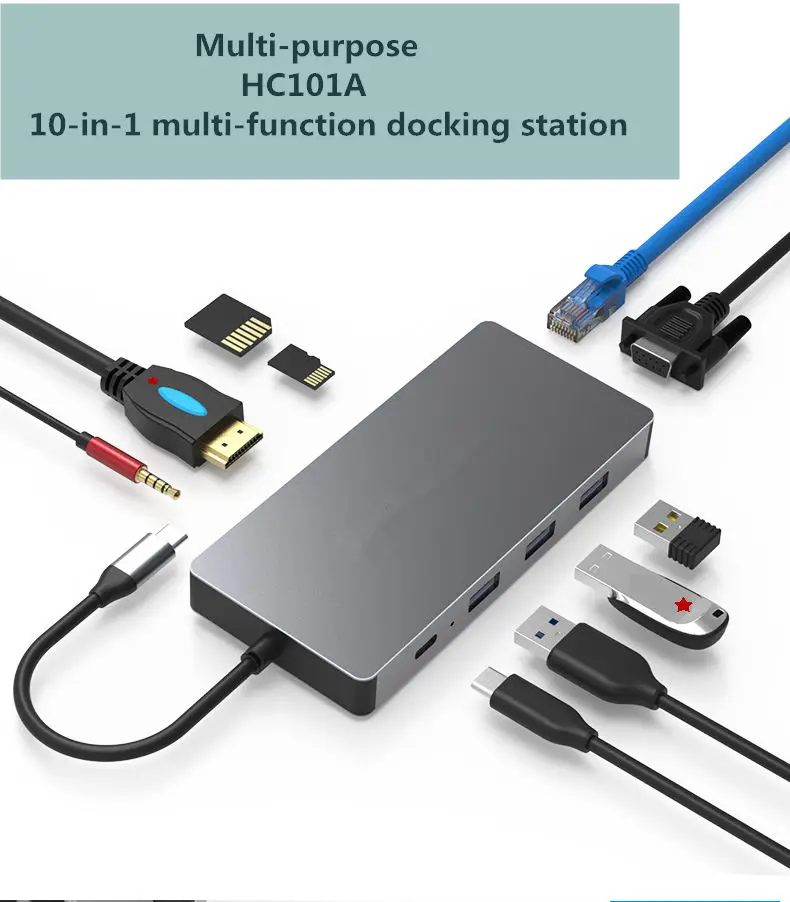 Набор контактов для тестирования 10 в 1 Тип-C концентратор USB3.0 концентратор usb PD высокое Скорость зарядка для мобильных устройств MacBook huawei XiaoMi lenovo док-станция с разрешением 4K HDMI SD TF LAN