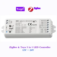 tuya 5 in 1 led controller zigbee rf converter smart voice app cloud control 12v 24v single color rgbww rgbw rgb cct led light