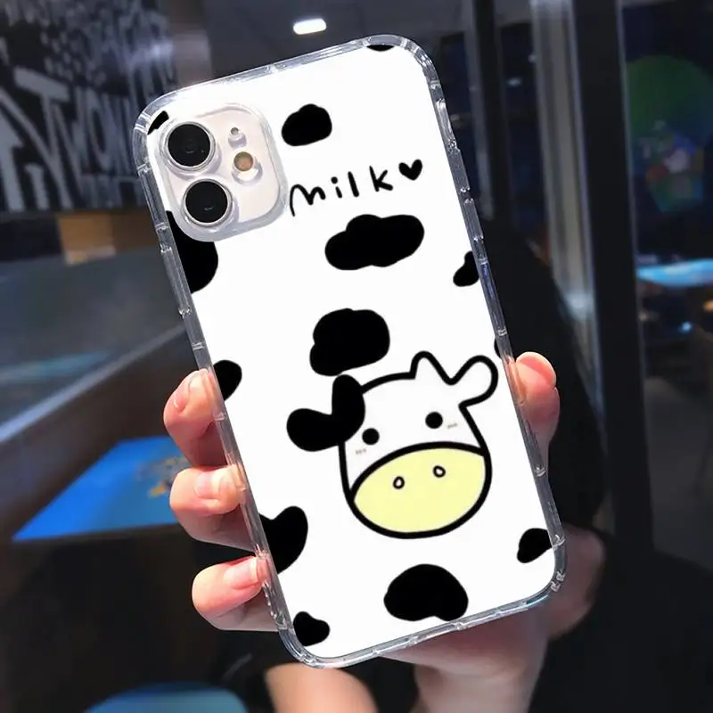 

Cute Cow print Milk animal Phone Case Transparent soft For iphone 5 5s 5c se 6 6s 7 8 11 12 plus mini x xs xr pro max
