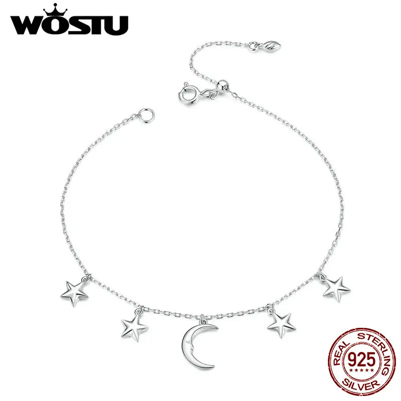 Звено цепи женское из серебра 925 пробы с Луной и искусственными звездами|Гибкие