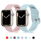Ремешок силиконовый для Apple Watch Band 44 мм 45 мм 42 мм 41 мм 40 мм 38 мм, сменный резиновый спортивный браслет для iWatch Series 7 6 5 SE 4 3