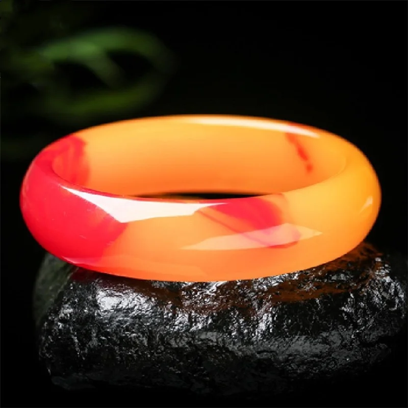 

Natural Color Hand Carved Wide Jade Bracelet Fashion Jewelry Men's and Women's Yellow Red Bracelet Gift Accessories