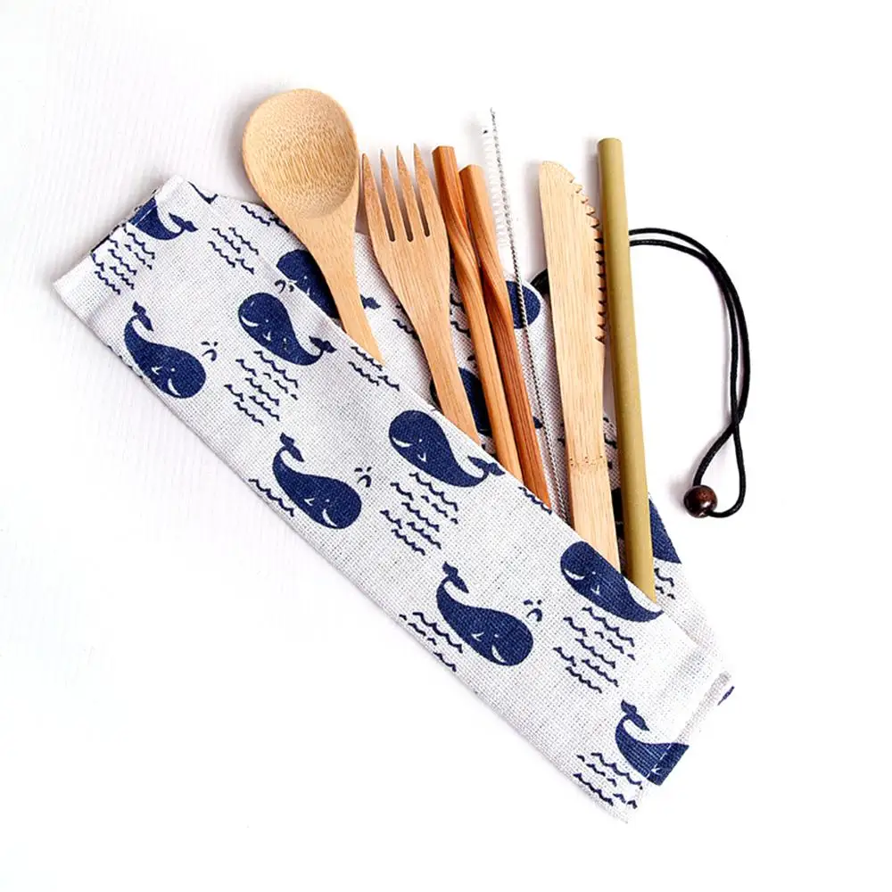 Набор бамбуковых столовых приборов дорожная посуда биоразлагаемая деревянная