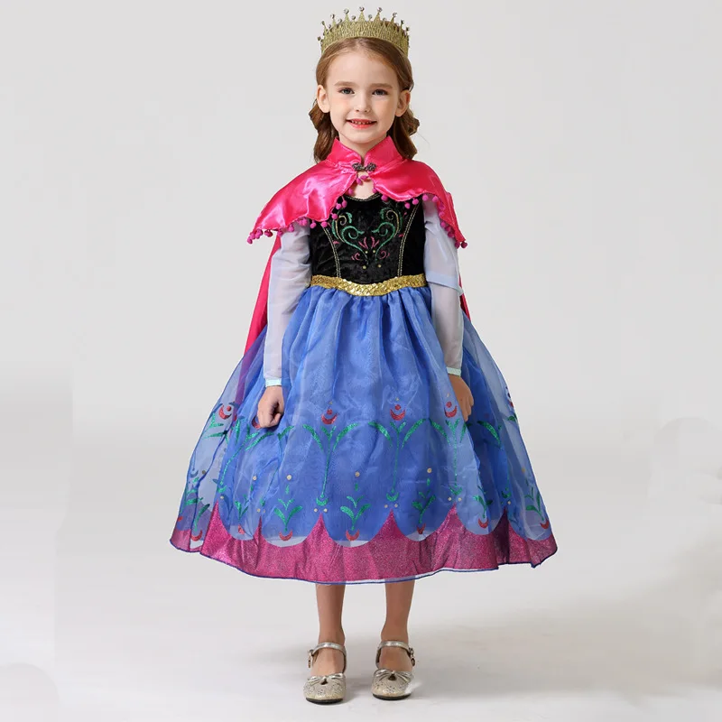 

European and American Children's Clothing 2020 New Girl Long-sleeved Dress Plus Cloak Princess Skirt Printed Children's Dress