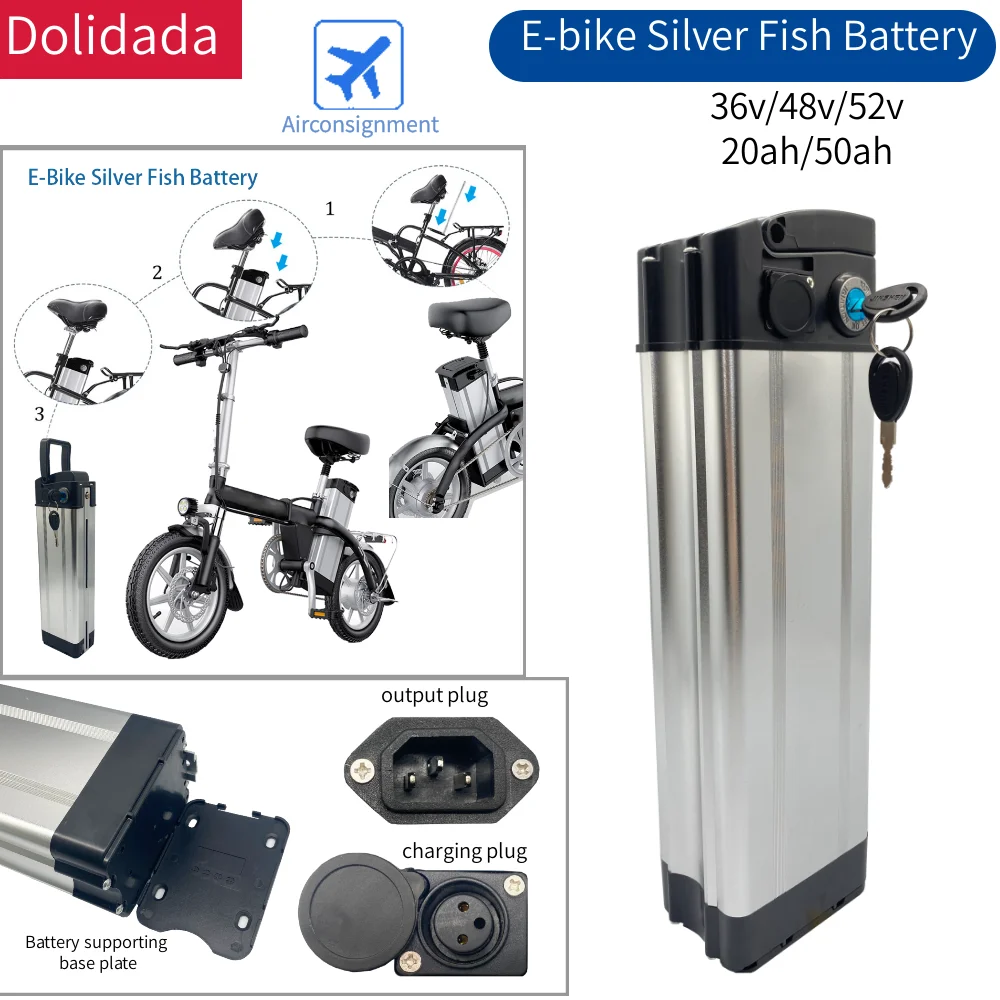 

New 36V portable Silver fish style Electric Bike battery , high power 500W lithium battery aluminum shell suitable for E-bike