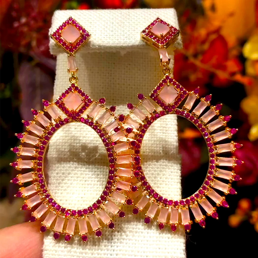 

KellyBola Gorgeous Shiny Charm Waterdrop Pendant Earrings Nigerian Bridal Wedding Engagement Party Show Jewelry Accessories