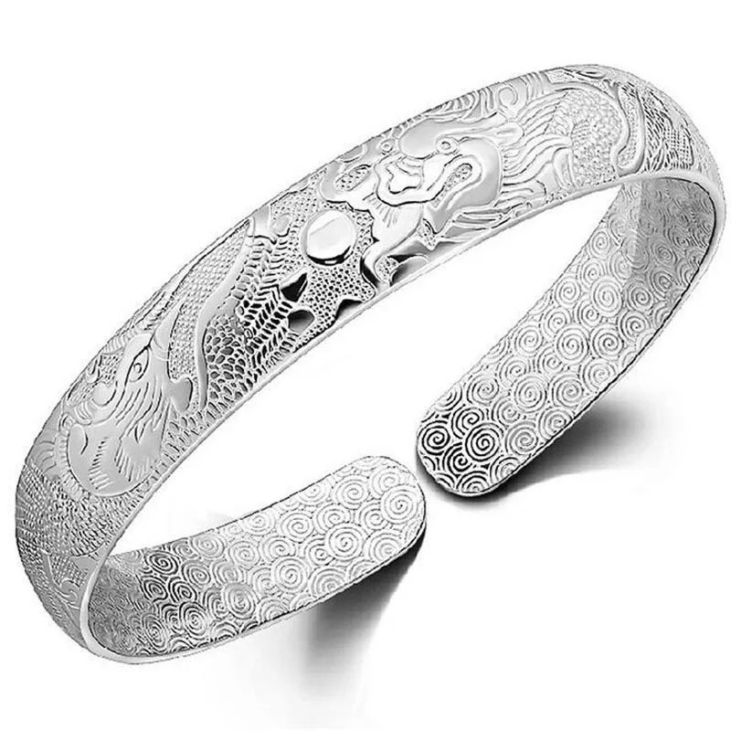 

Foydjew New Sterling Silver Bracelets Bangles Adjustable Dragon and Phoenix Bracelet Lady Banquet Jewelry Mother's Day Gifts