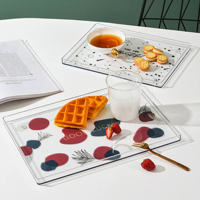 

Living Room Food Tray Large Transparent Light Luxury Nordic Rectangular Simple Creative Fruit Dinner Tray Household Tea Cup Tray