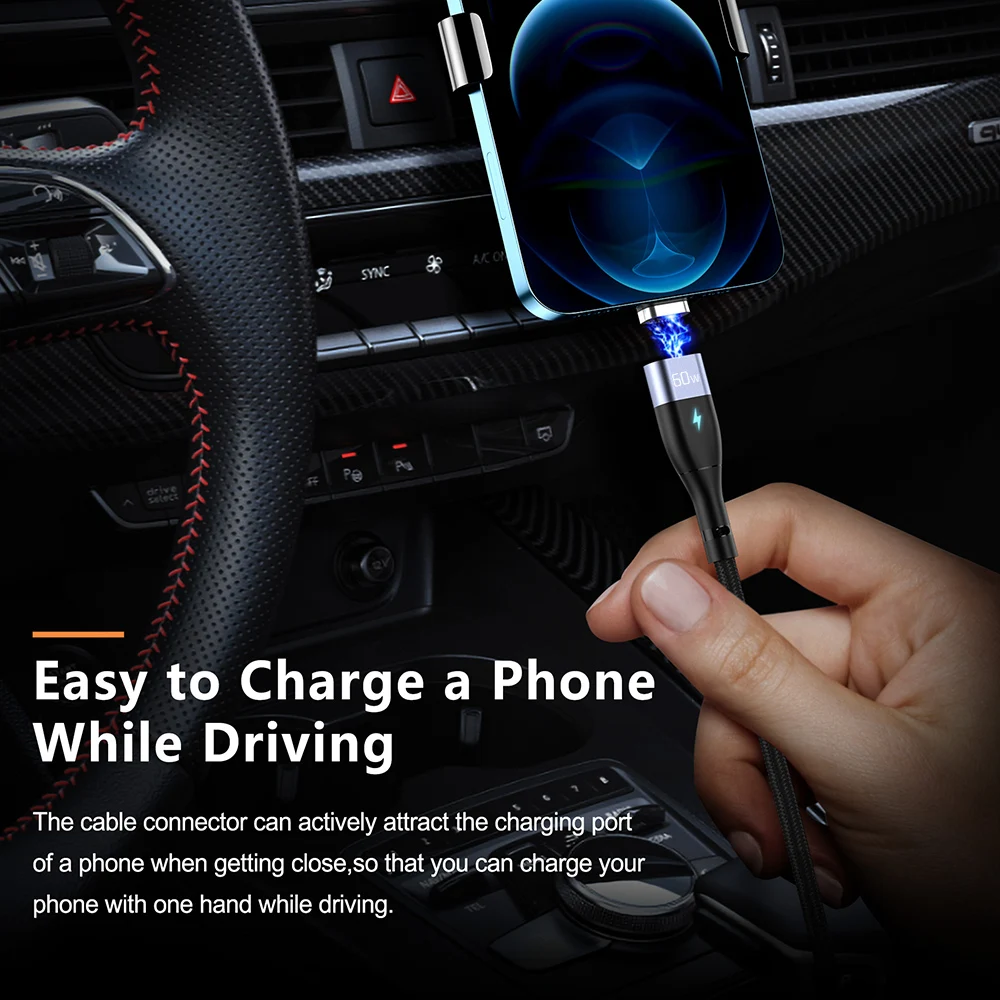 Elough Кабель 60 Вт USB C к Type PD Магнитный кабель Quick Charge 4.0 Lighting Wire Cord для iPhone X Xiaomi Realme POCO