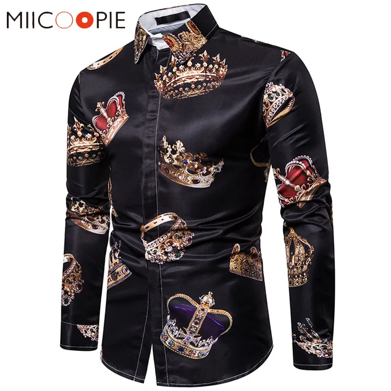 Рубашка мужская с принтом королевской короны роскошная Повседневная Деловая