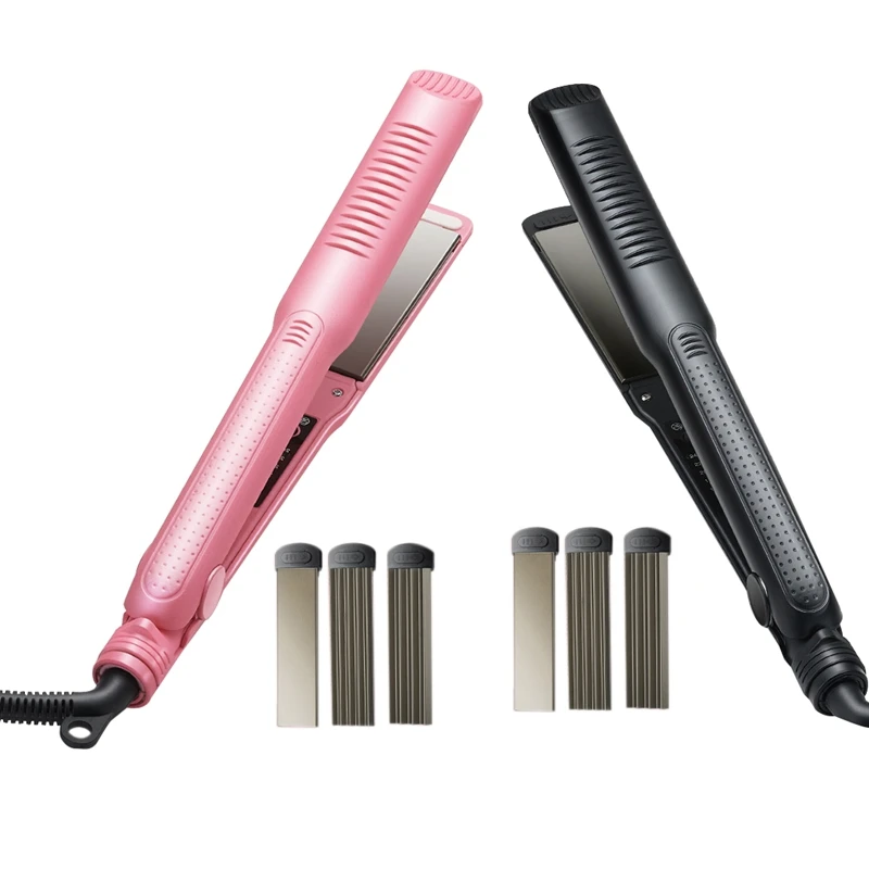 

EU Plug 3-In-1 Replaceable Ceramic Hair Curly Hair Straight Iron Flat Iron Crimped Hair Iron Hair Styling Tool